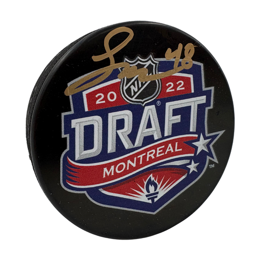 Lane Hutson Signed 2022 NHL Entry Draft Puck