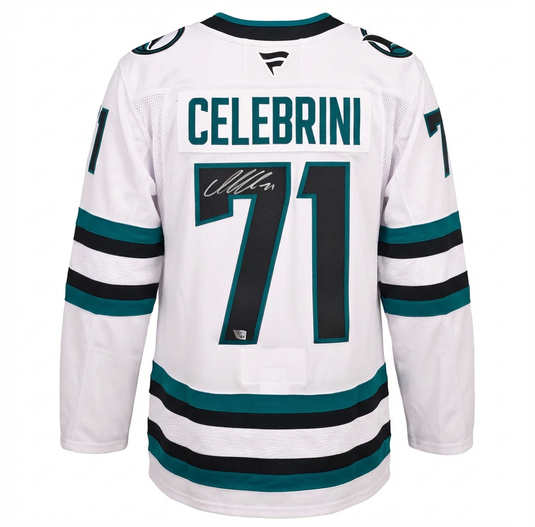 Macklin Celebrini Autographed San Jose Sharks White Away Fanatics Premium Jersey