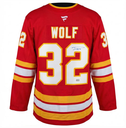 Dustin Wolf Autographed Calgary Flames Home Fanatics Premium Jersey